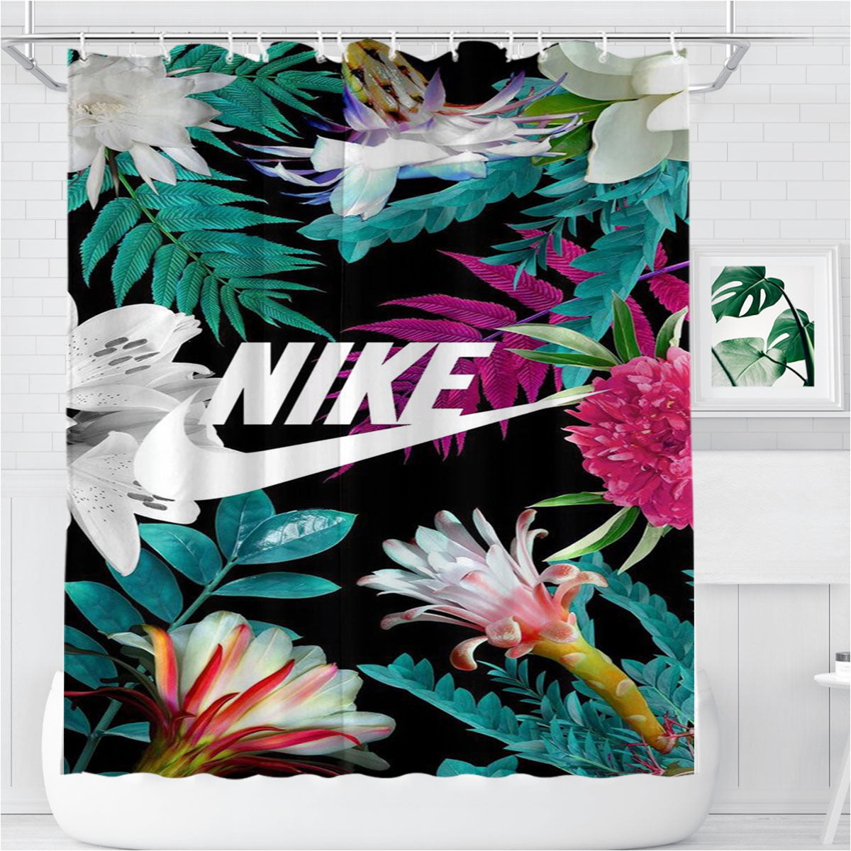 Nike Flower Bathroom Shower Curtain Fabric Waterproof | 66 X 72 Inch