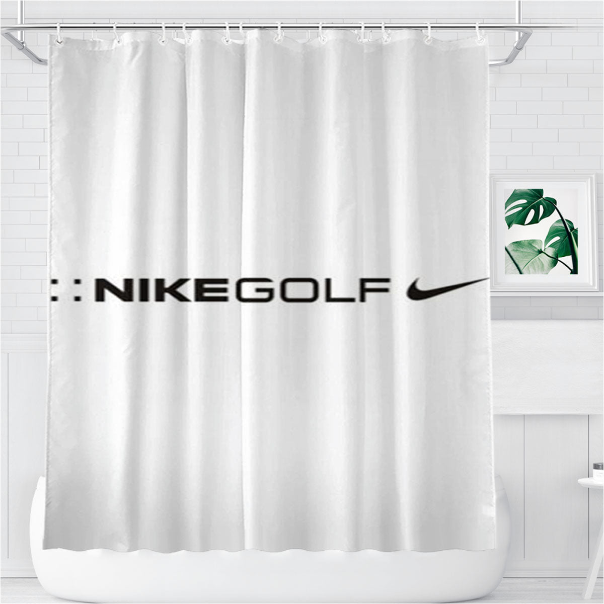 Nike Golf White Bathroom Shower Curtain Fabric Waterproof | 66 X 72 Inch