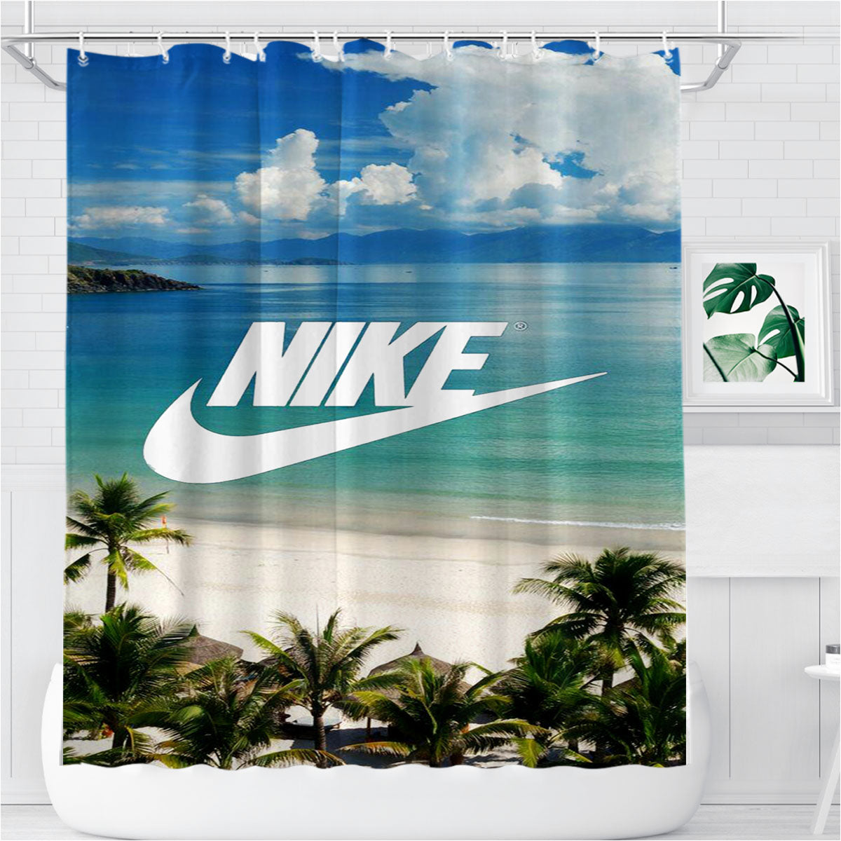 Nike Green Beach Bathroom Shower Curtain Fabric Waterproof | 66 X 72 Inch