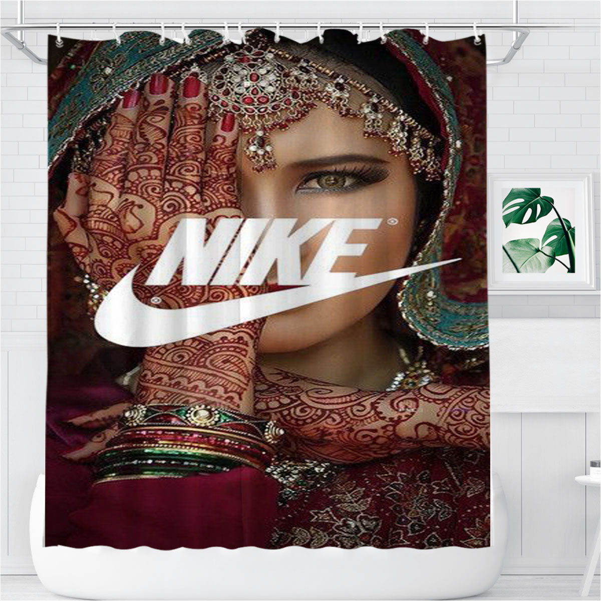 Nike India Bathroom Shower Curtain Fabric Waterproof | 66 X 72 Inch