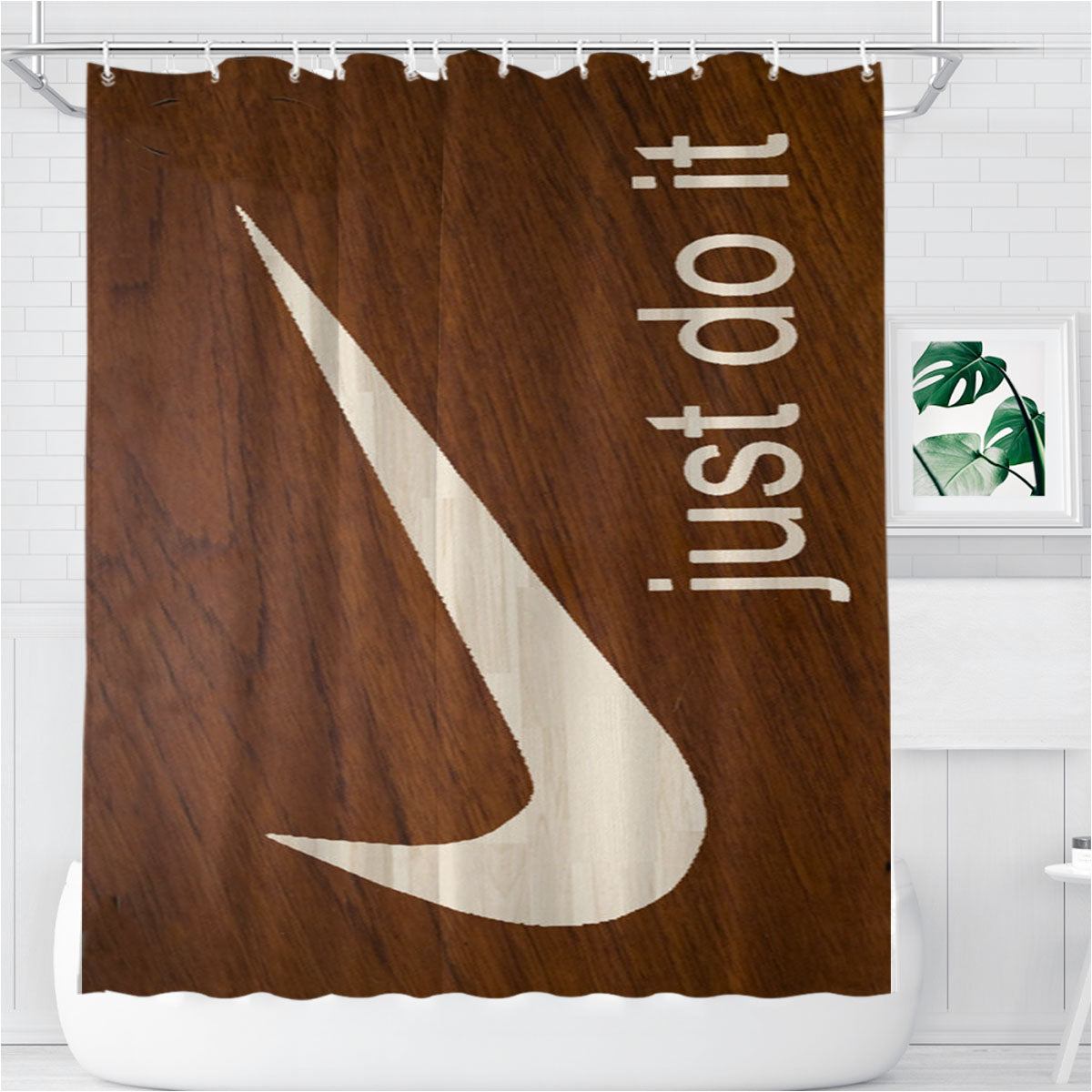 Nike Just Do It Cream Wood Bathroom Shower Curtain Fabric Waterproof | 66 X 72 Inch