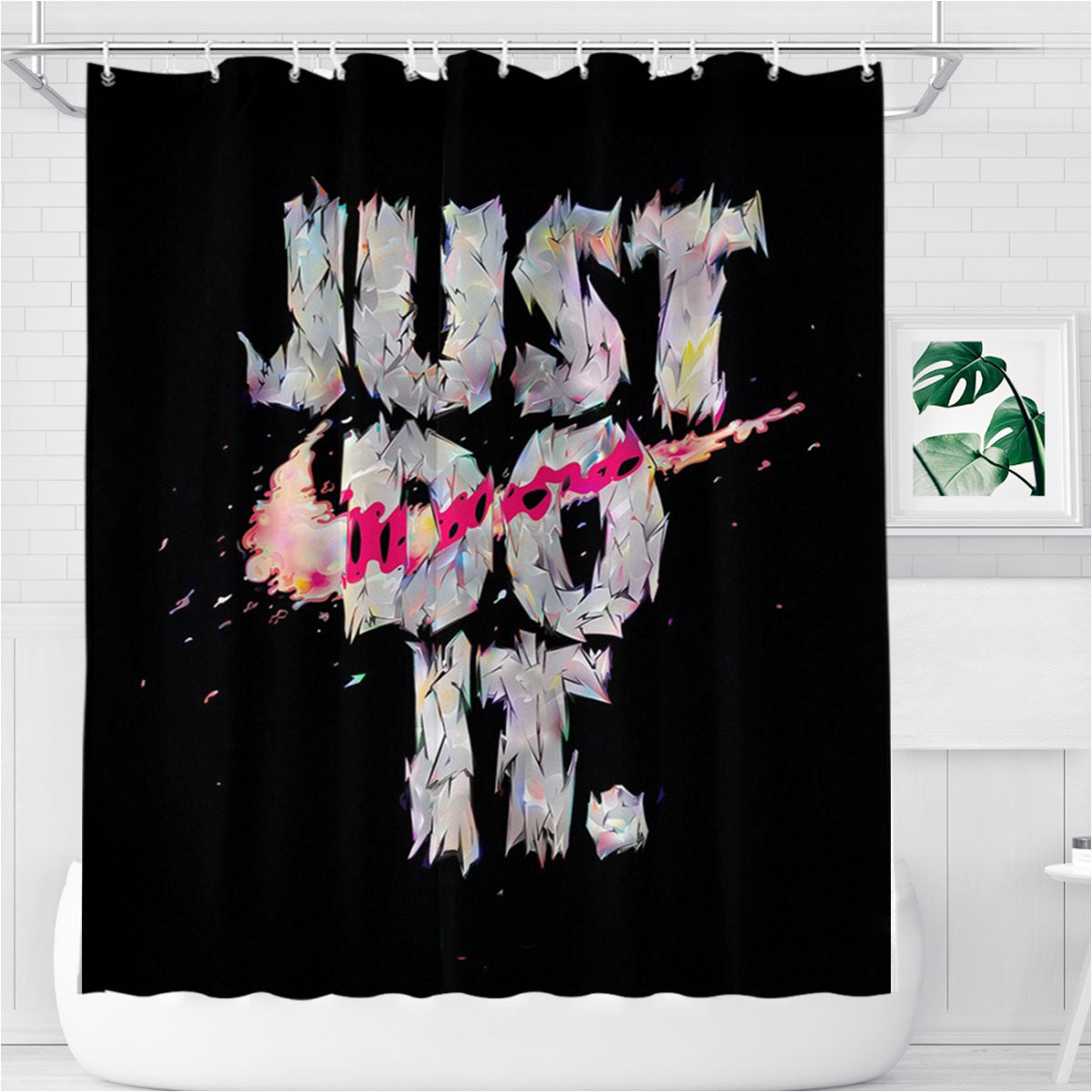 Nike Just Do It Graffiti White Logo Bathroom Shower Curtain Fabric Waterproof | 66 X 72 Inch