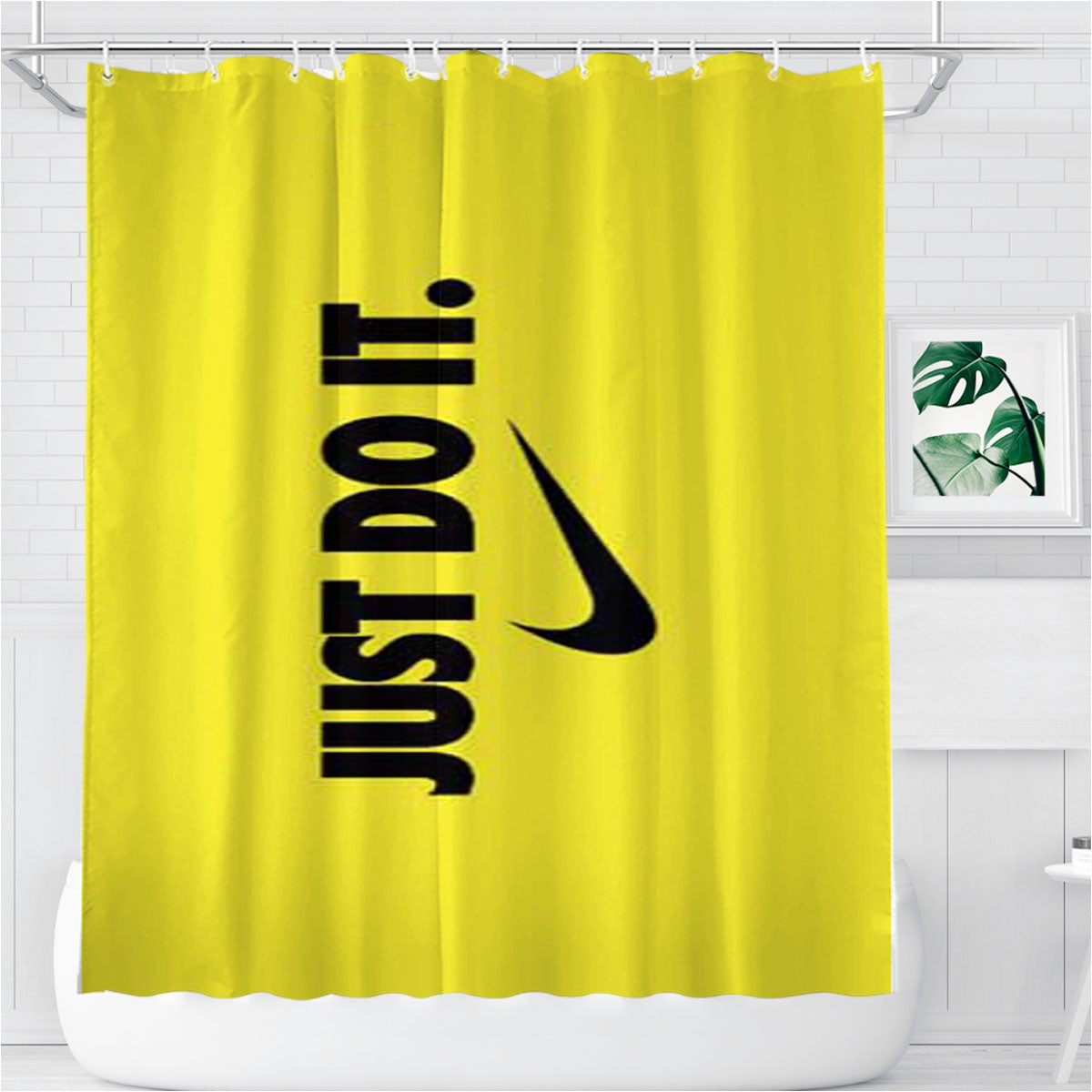 Nike Just Do It Yellow Bathroom Shower Curtain Fabric Waterproof | 66 X 72 Inch