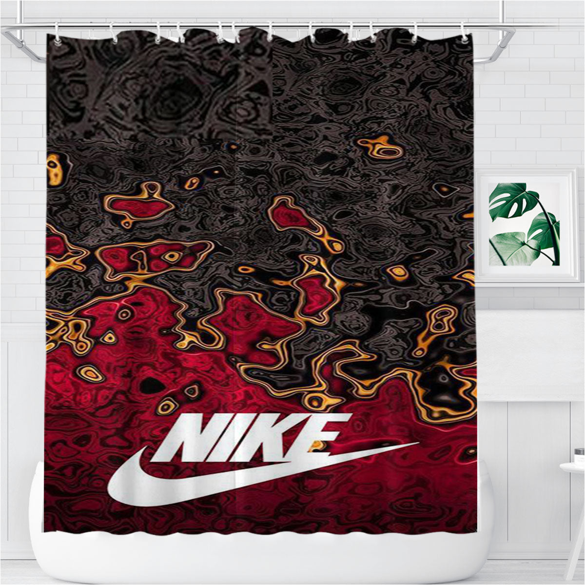 Nike Logo Blazing Bathroom Shower Curtain Fabric Waterproof | 66 X 72 Inch