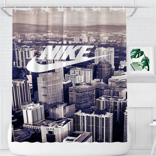 Personalized Nike Logo City Skyline Shower Curtain Farmhouse Bathroom Decor