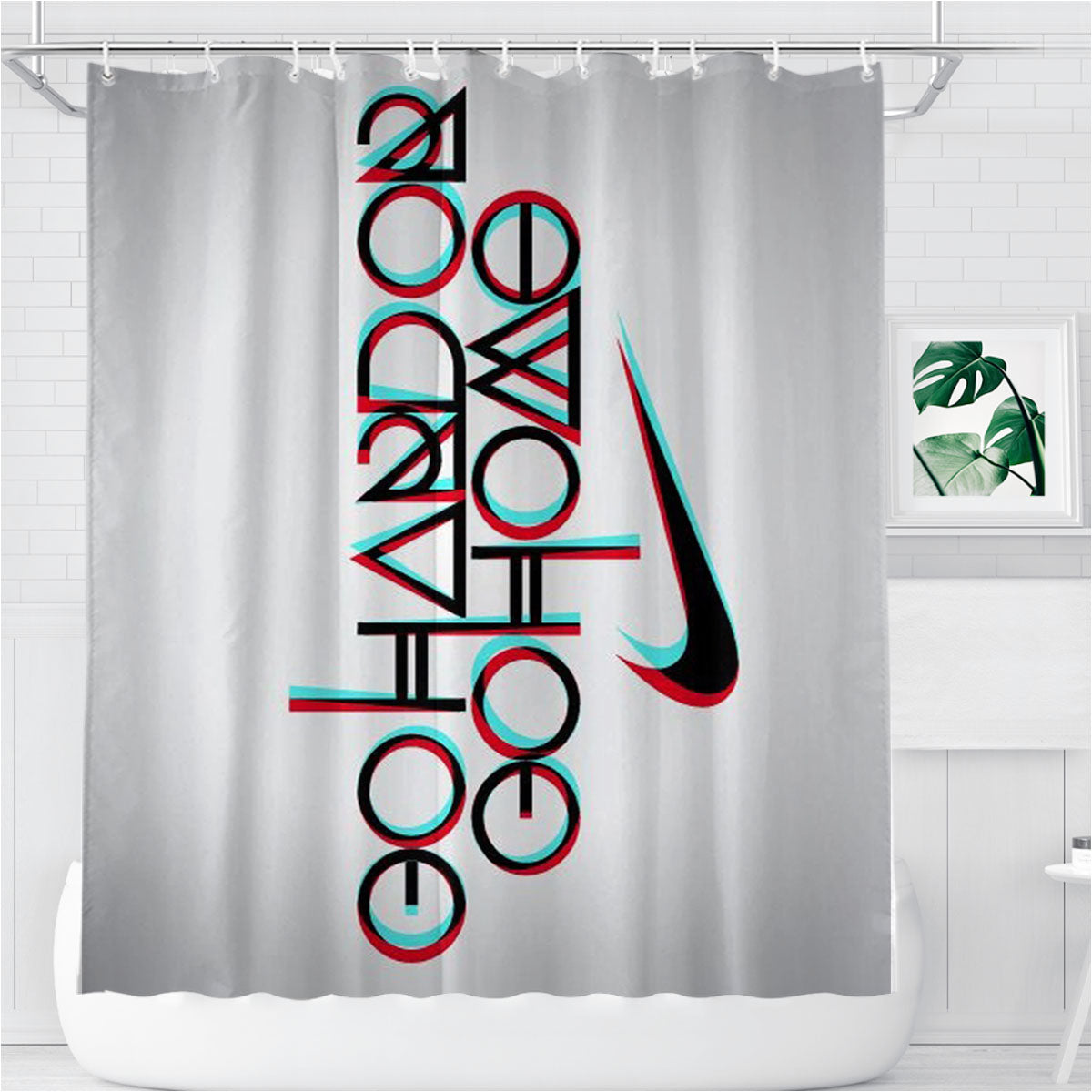 Nike Logo Go Hard Or Go Home Quote Bathroom Shower Curtain Fabric Waterproof | 66 X 72 Inch