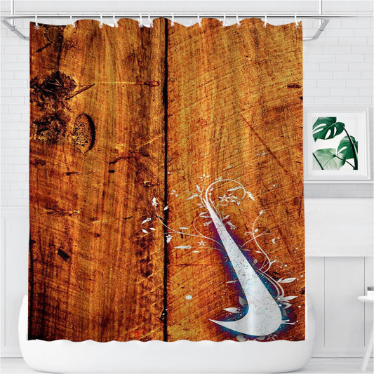 Personalized Nike Logo In Wood Shower Curtain Farmhouse Bathroom Decor