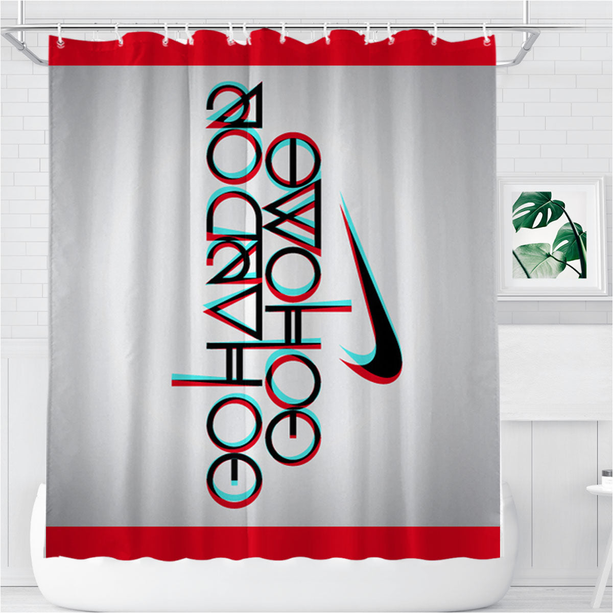 Nike Logo Quote Go Hard Or Go Home Bathroom Shower Curtain Fabric Waterproof | 66 X 72 Inch