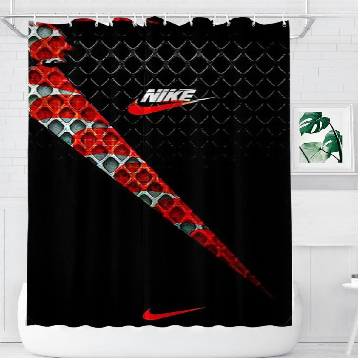 Nike Logo Upside Down Bathroom Shower Curtain Fabric Waterproof | 66 X 72 Inch