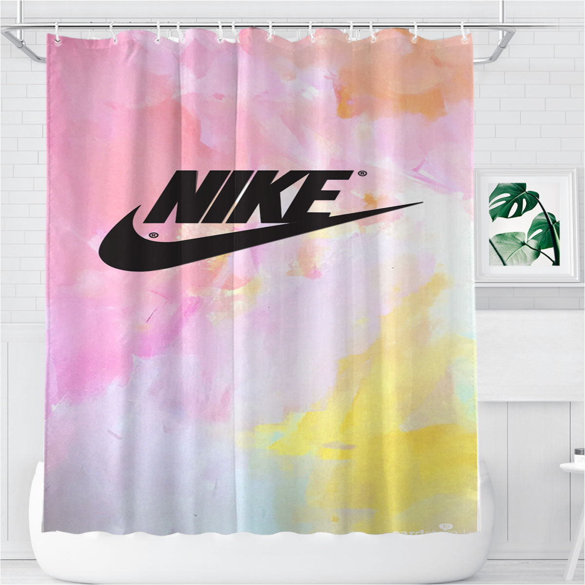 Nike Logo Watercolor Bathroom Shower Curtain Fabric Waterproof | 66 X 72 Inch