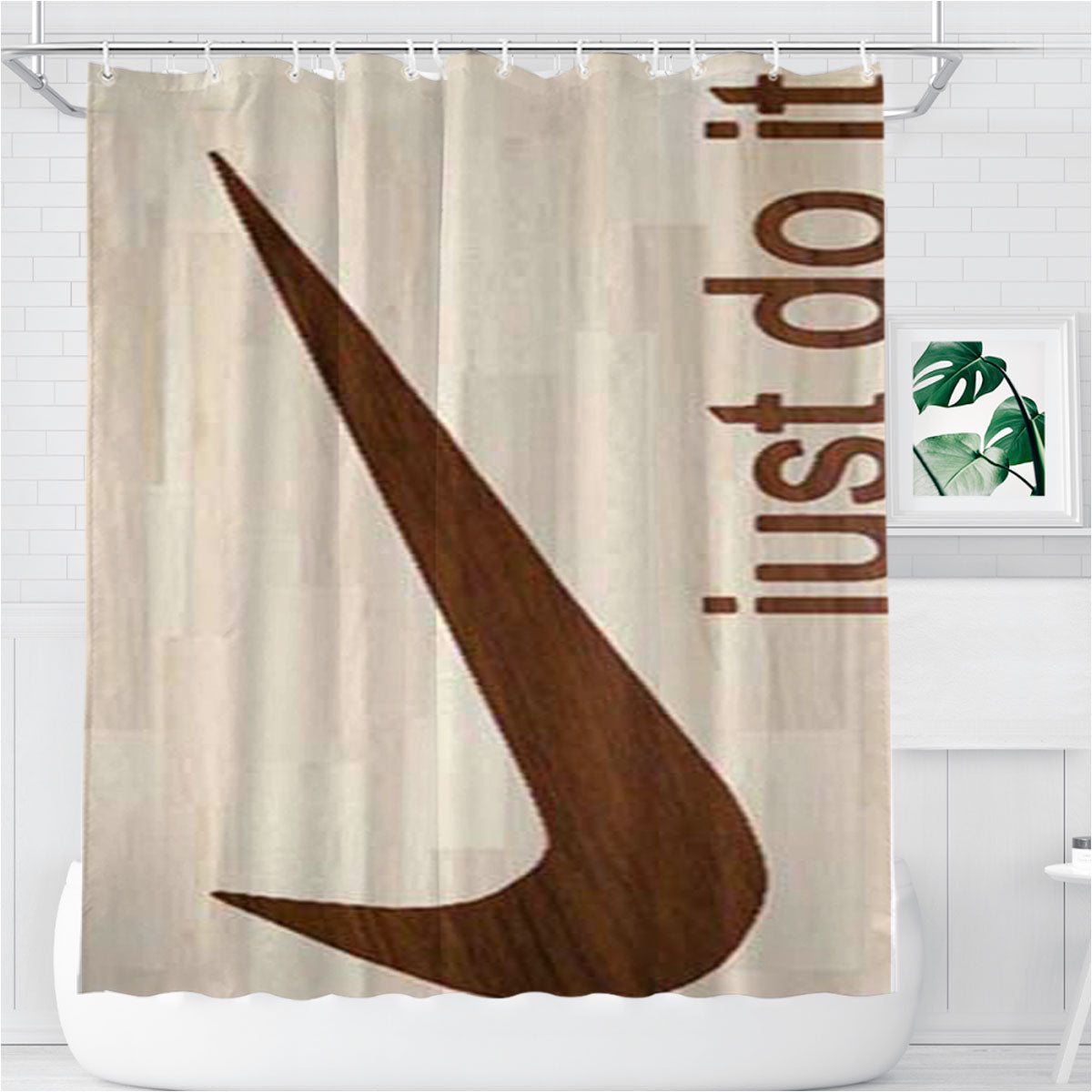 Nike Logo Wooden 2 Bathroom Shower Curtain Fabric Waterproof | 66 X 72 Inch