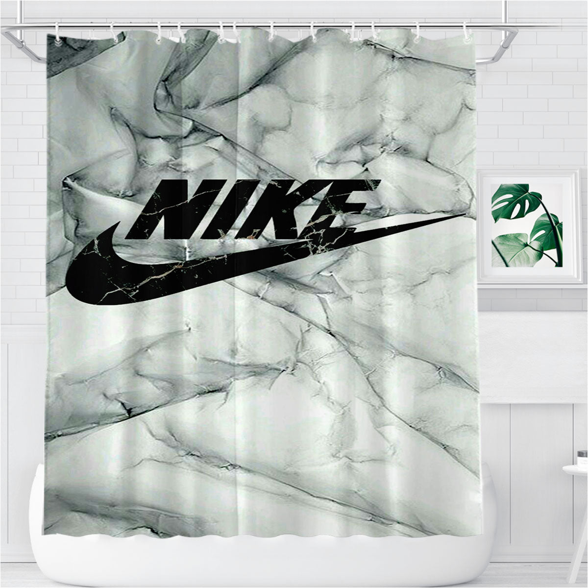 Nike Marble Bathroom Shower Curtain Fabric Waterproof | 66 X 72 Inch