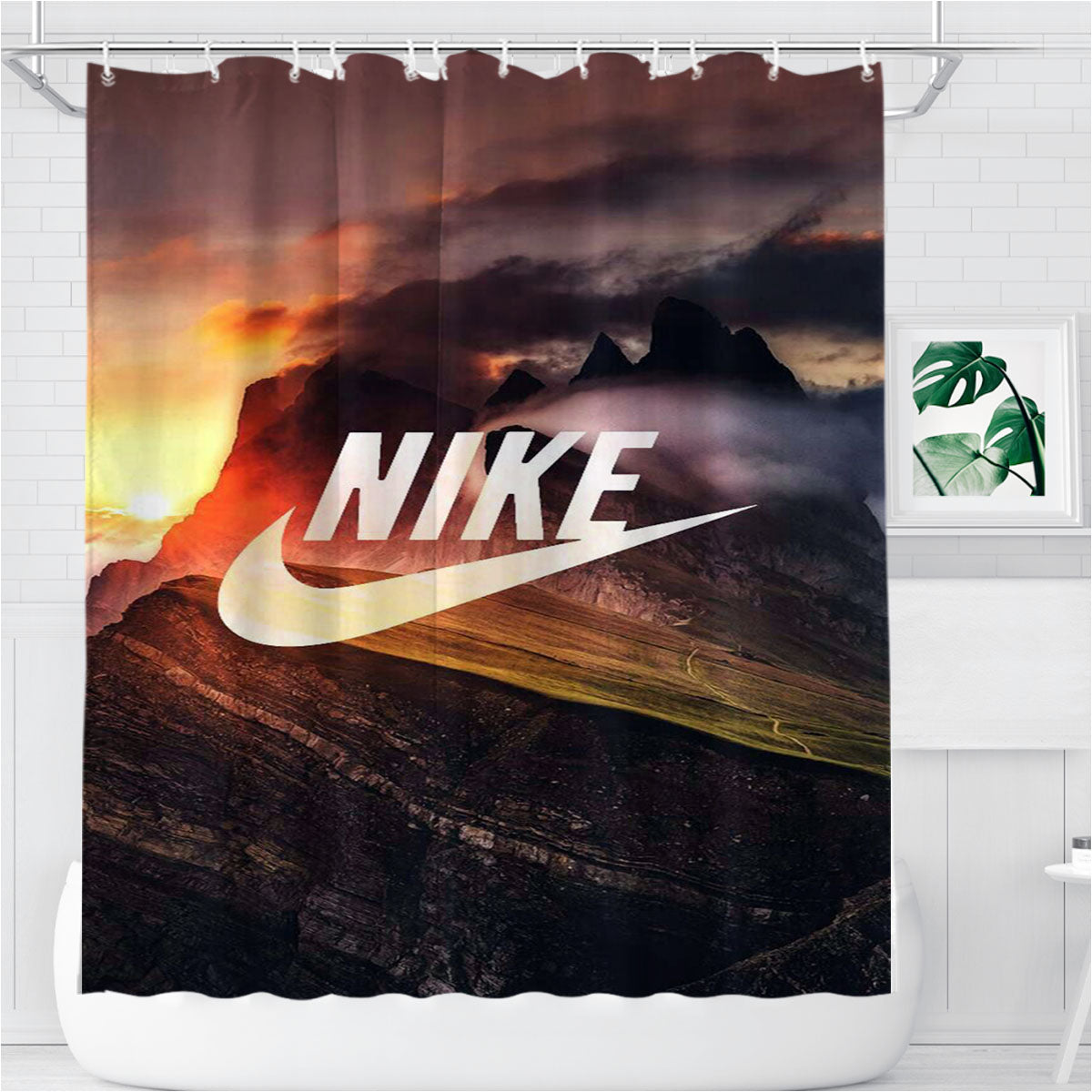 Nike Mural Mountain Bathroom Shower Curtain Fabric Waterproof | 66 X 72 Inch
