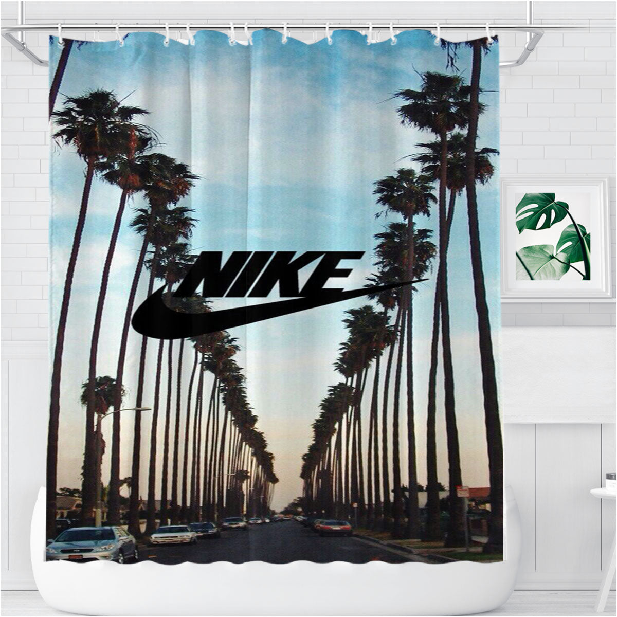 Nike Palm Bathroom Shower Curtain Fabric Waterproof | 66 X 72 Inch