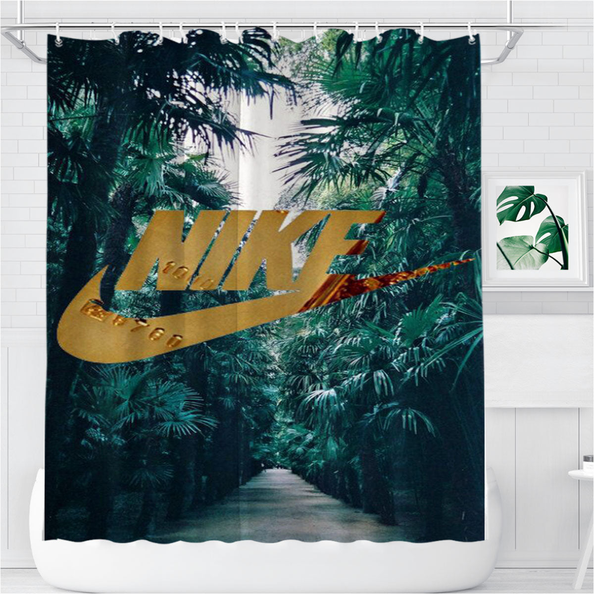 Nike Palm Gold Bathroom Shower Curtain Fabric Waterproof | 66 X 72 Inch