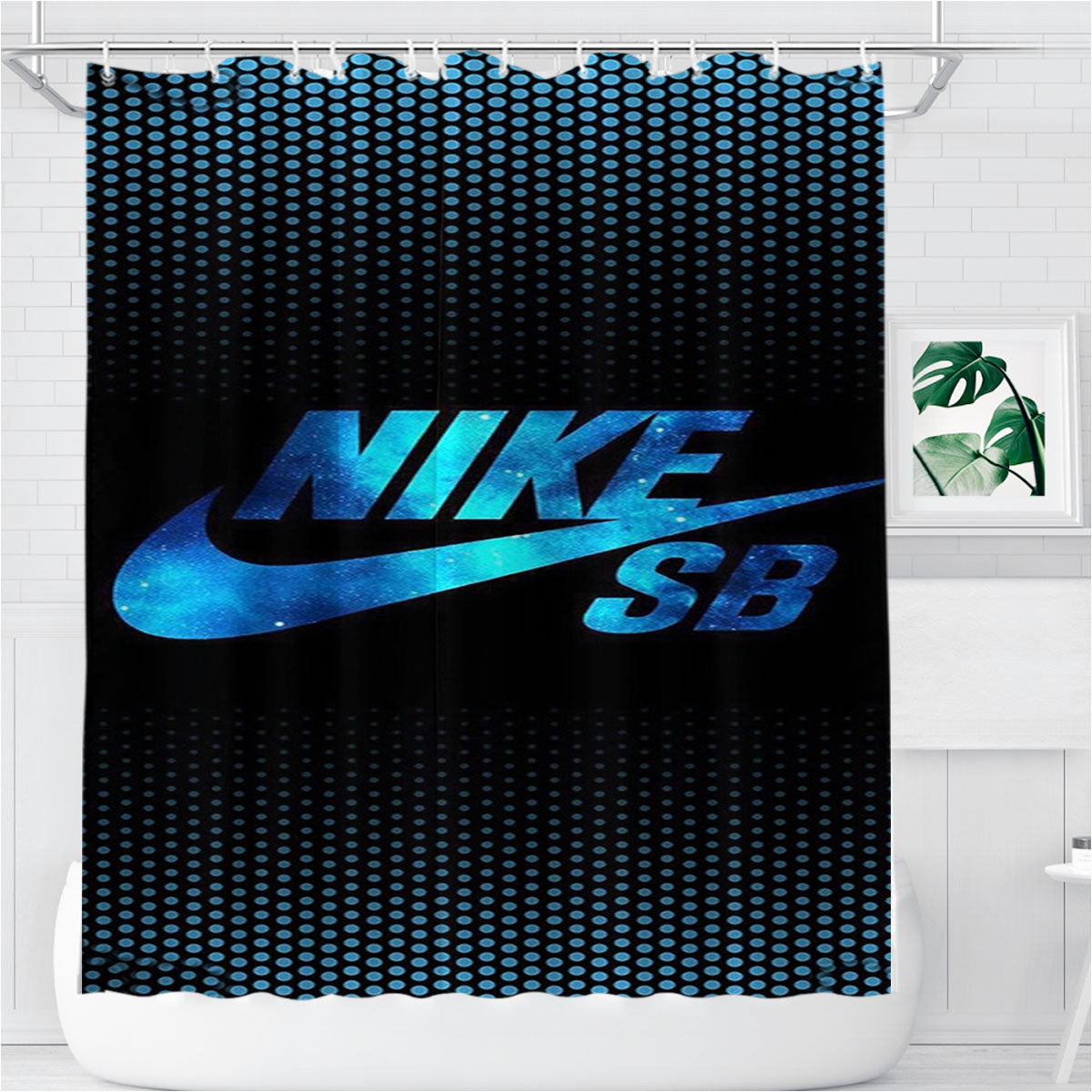 Nike Sb Shoes Blue Logo Bathroom Shower Curtain Fabric Waterproof | 66 X 72 Inch