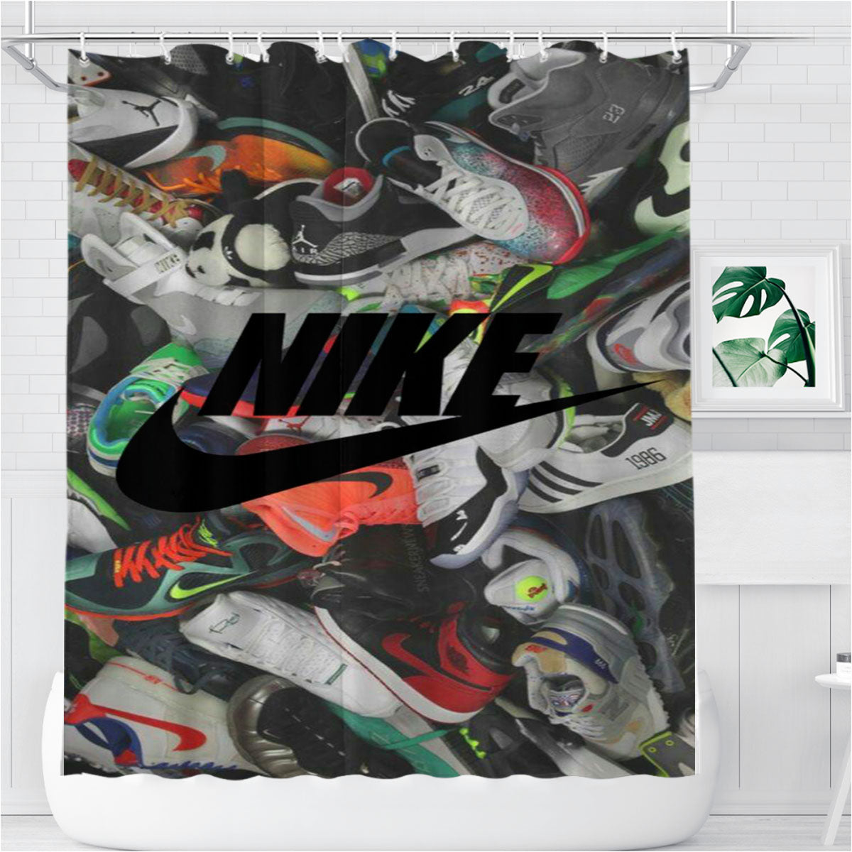 Nike Shoes Collage Bathroom Shower Curtain Fabric Waterproof | 66 X 72 Inch