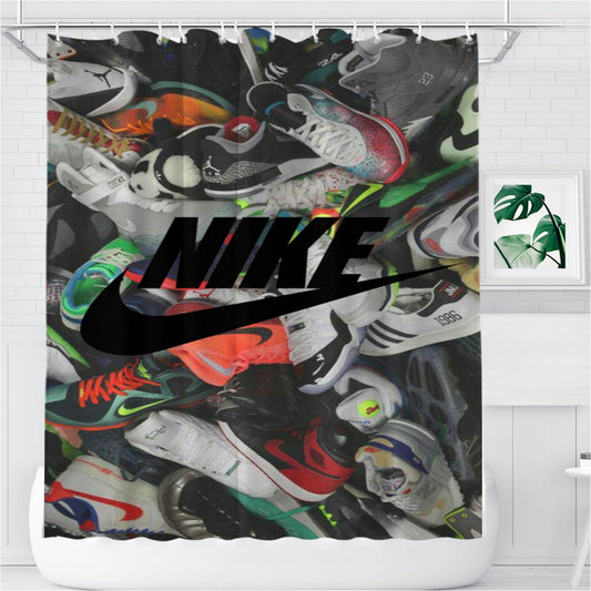 Personalized Nike Shoes Collage Shower Curtain Farmhouse Bathroom Decor