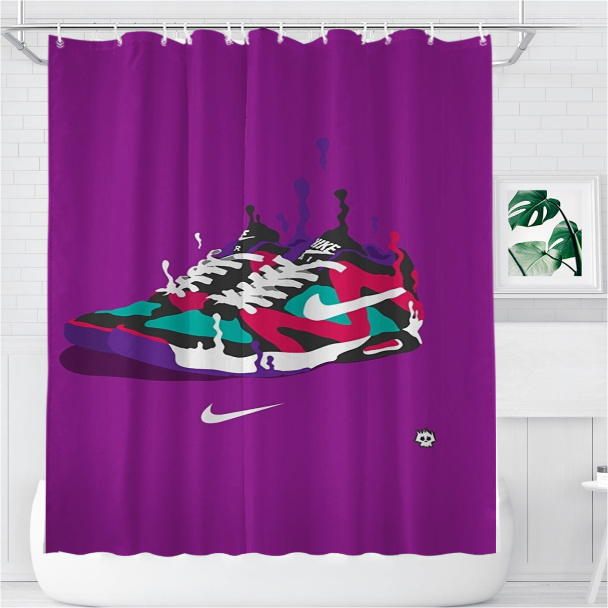 Nike Sneakers Art Sports Brand Purple Bathroom Shower Curtain Fabric Waterproof | 66 X 72 Inch
