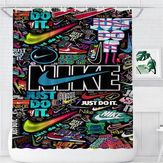 Personalized Nike Sticker Collage Shower Curtain Farmhouse Bathroom Decor