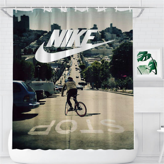 Personalized Nike Stop And The City Shower Curtain Farmhouse Bathroom Decor