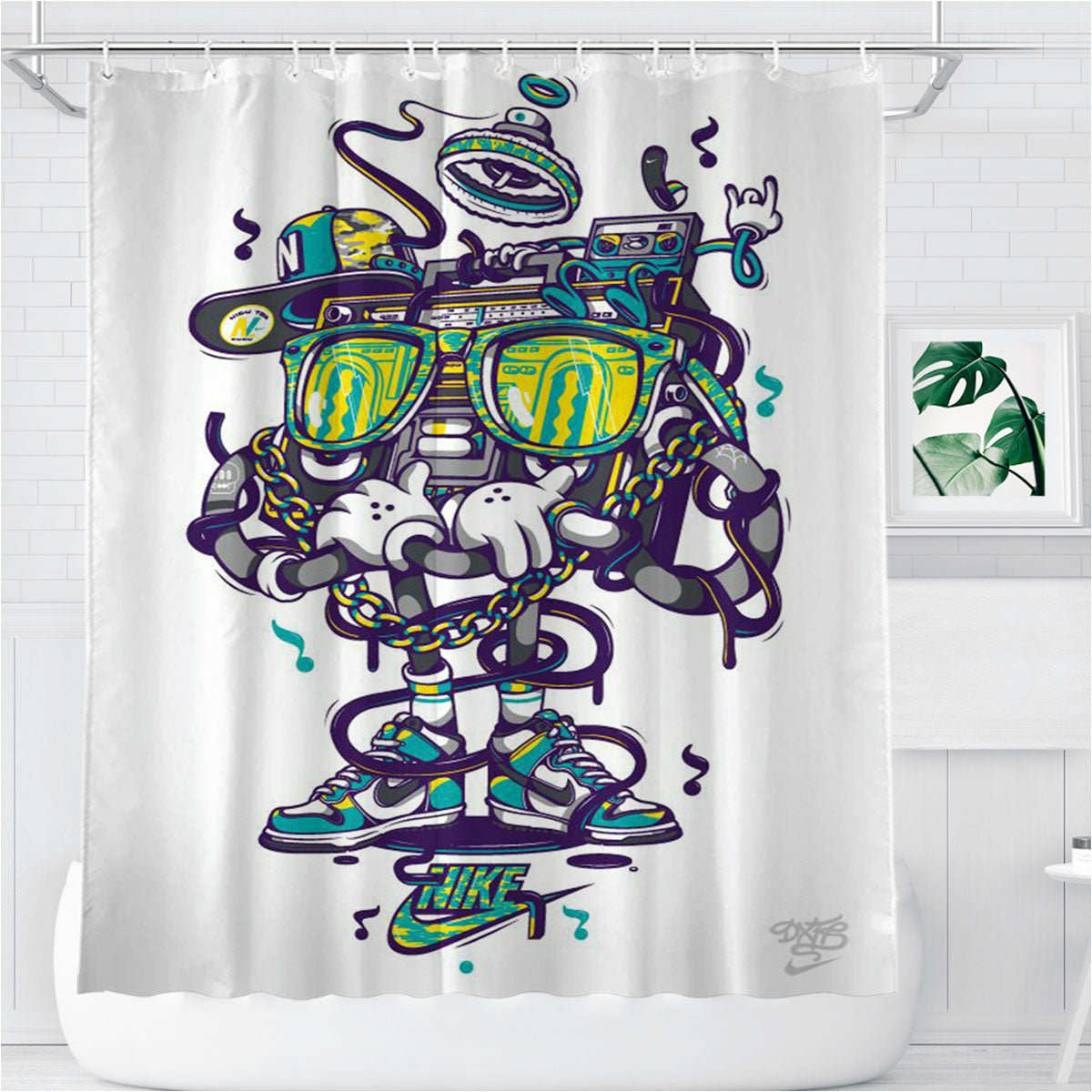 Nike Tape Stay Cool Bathroom Shower Curtain Fabric Waterproof | 66 X 72 Inch