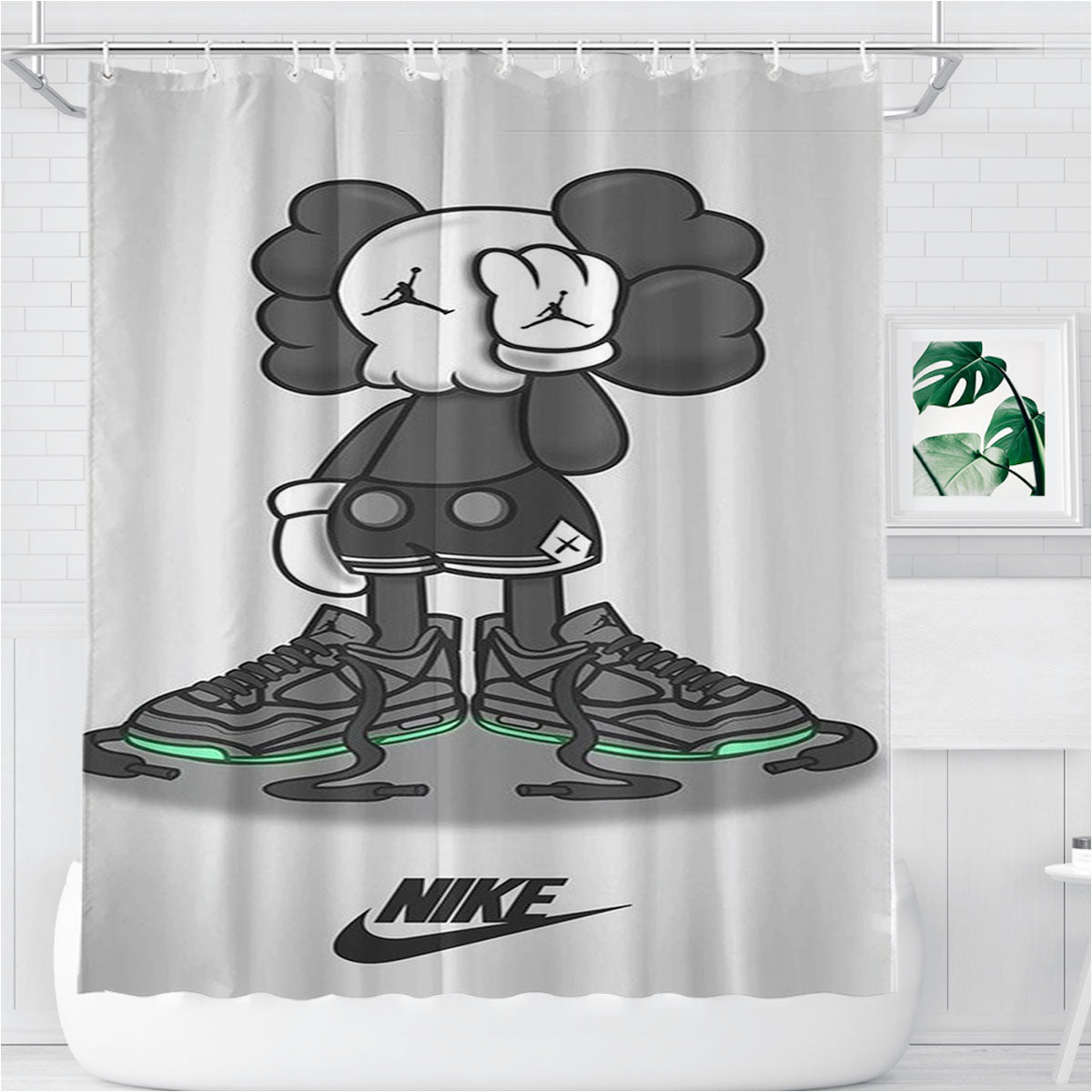Nike X Kaws Bathroom Shower Curtain Fabric Waterproof | 66 X 72 Inch