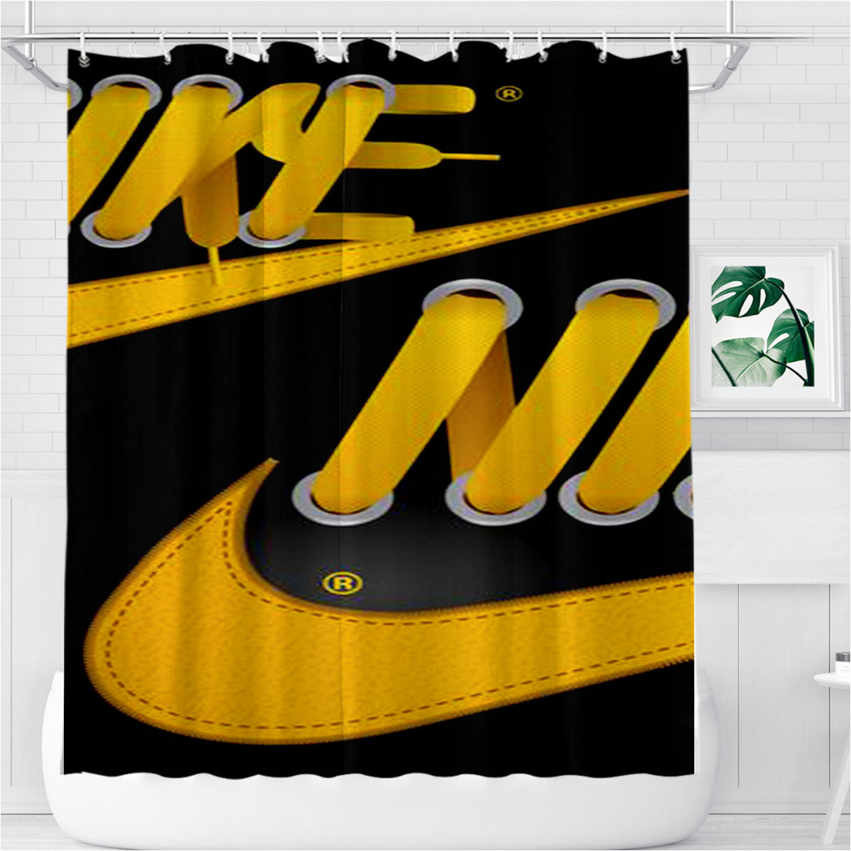 Nike Yellow Shoelace Bathroom Shower Curtain Fabric Waterproof | 66 X 72 Inch