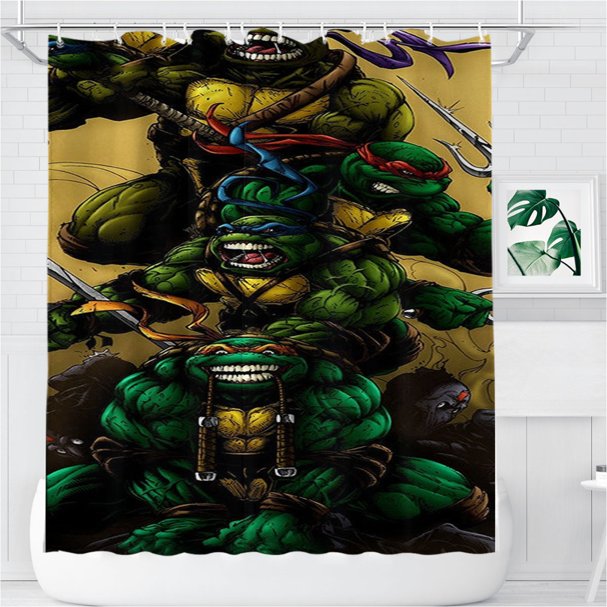 Ninja Turtles Cartoon Bathroom Shower Curtain Fabric Waterproof | 66 X 72 Inch