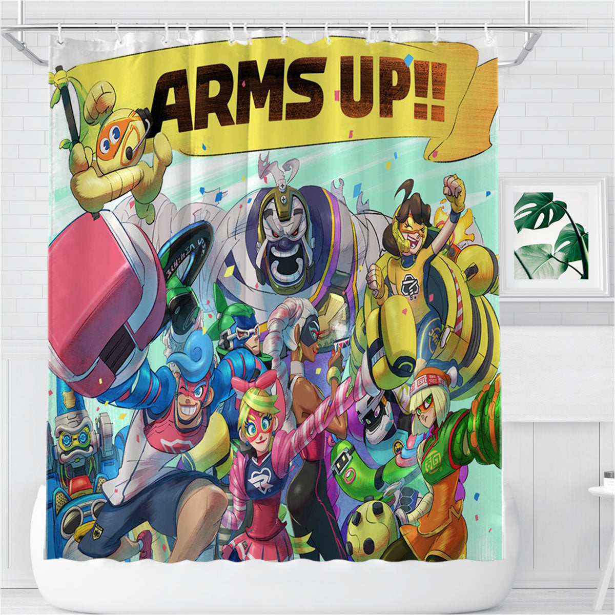 Nintendo Arms Up Wallpapers Bathroom Shower Curtain Fabric Waterproof | 66 X 72 Inch