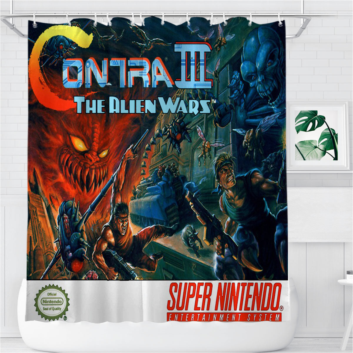 Nintendo Contra Alien Wars Game Bathroom Shower Curtain Fabric Waterproof | 66 X 72 Inch