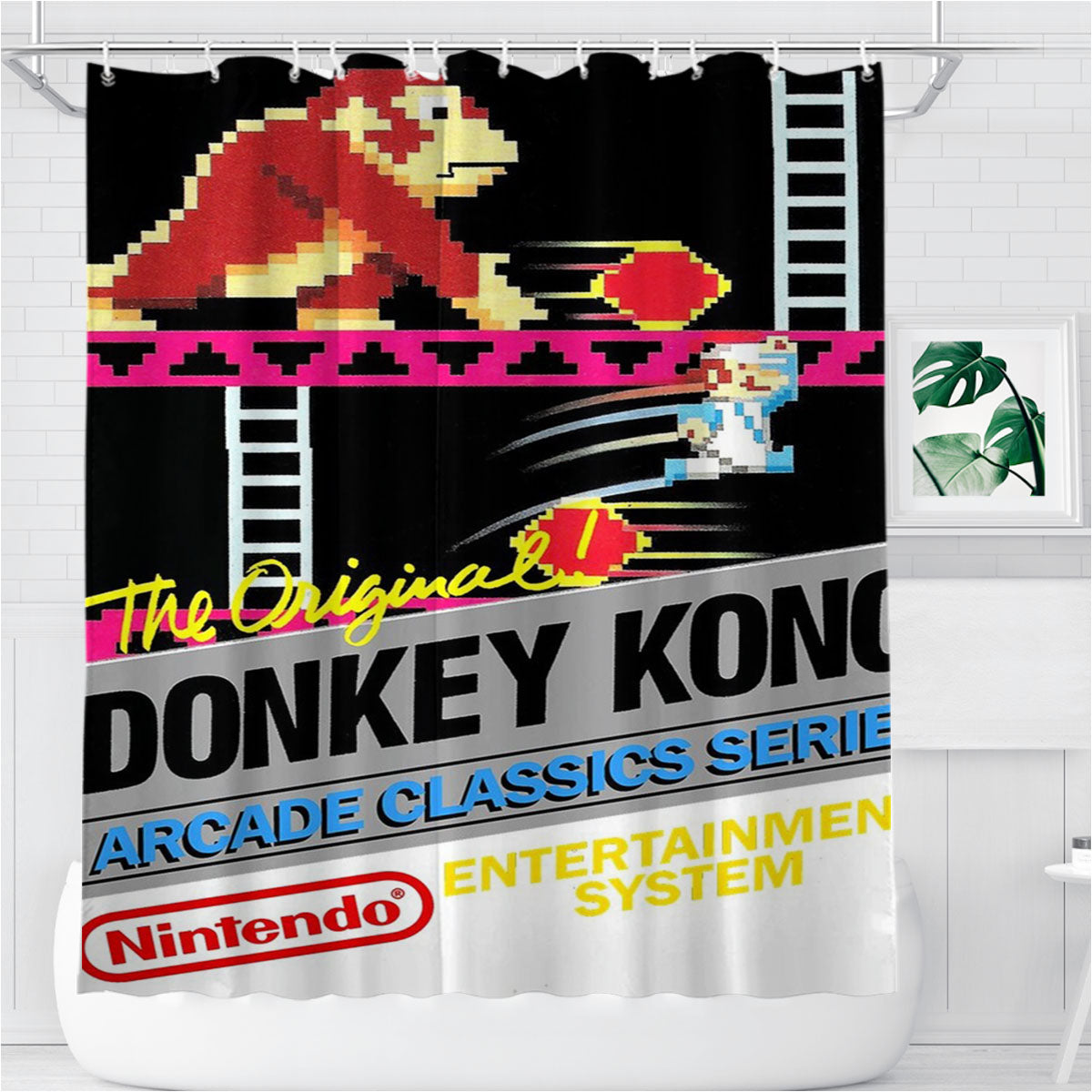 Nintendo Donkey King Kong 90 Game Bathroom Shower Curtain Fabric Waterproof | 66 X 72 Inch
