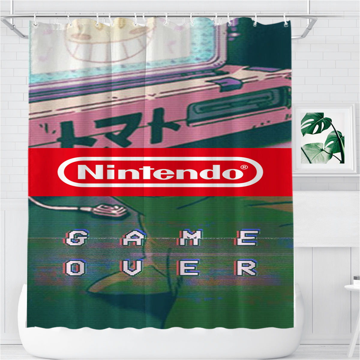 Nintendo Game Over Bathroom Shower Curtain Fabric Waterproof | 66 X 72 Inch