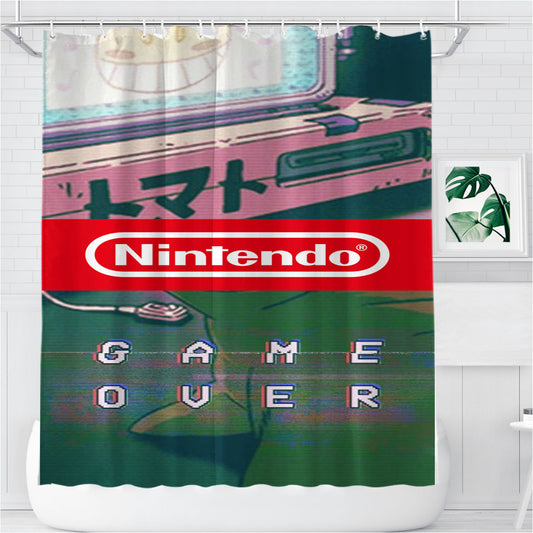 Personalized Nintendo Game Over Shower Curtain Farmhouse Bathroom Decor