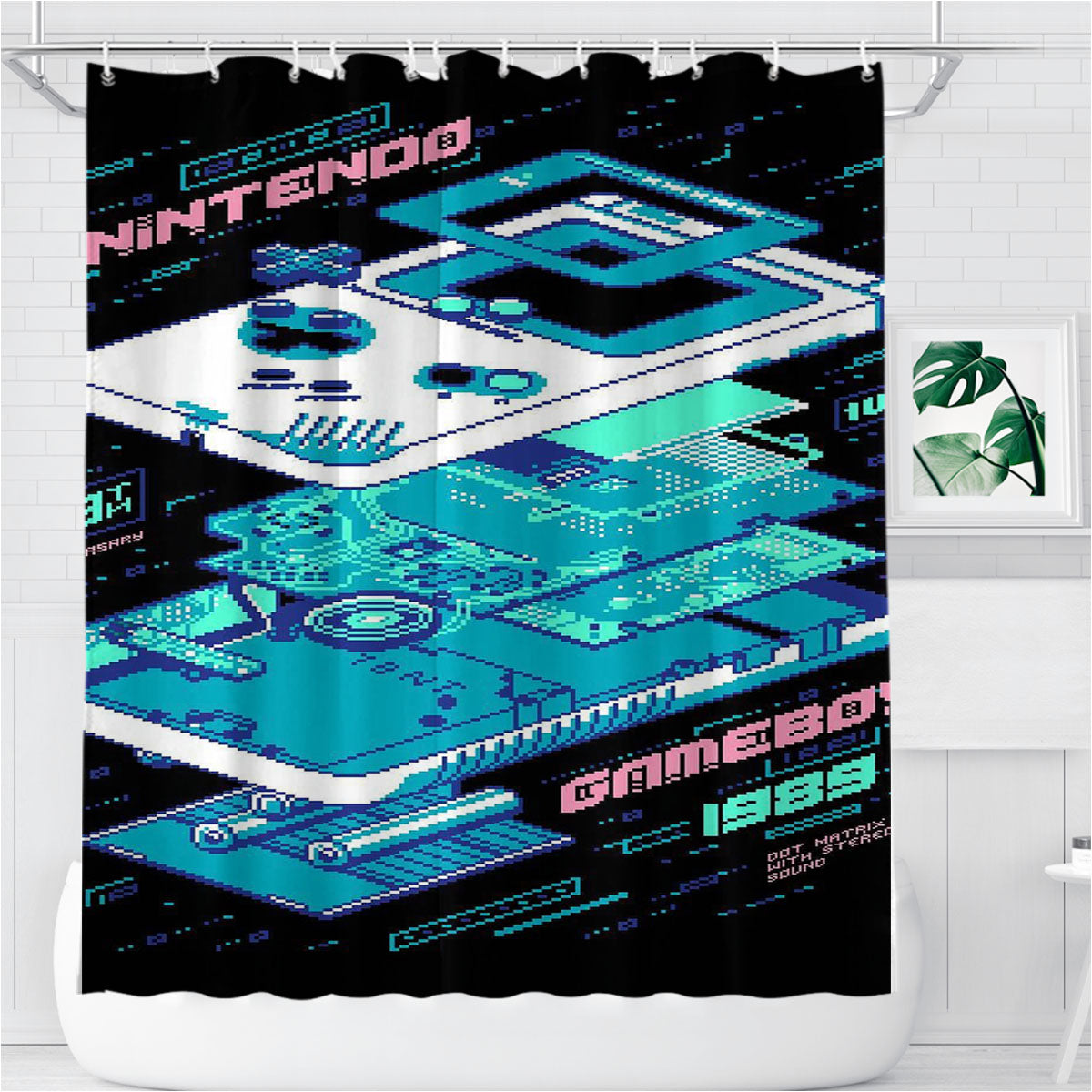 Nintendo Game Vintage 8Bit Style Bathroom Shower Curtain Fabric Waterproof | 66 X 72 Inch