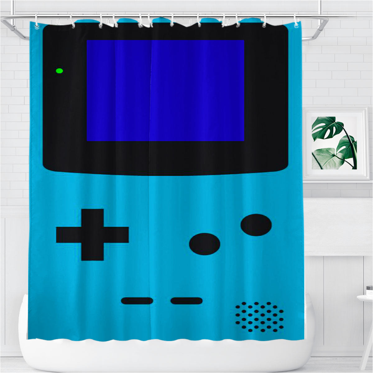 Nintendo Gameboy Blue Bathroom Shower Curtain Fabric Waterproof | 66 X 72 Inch