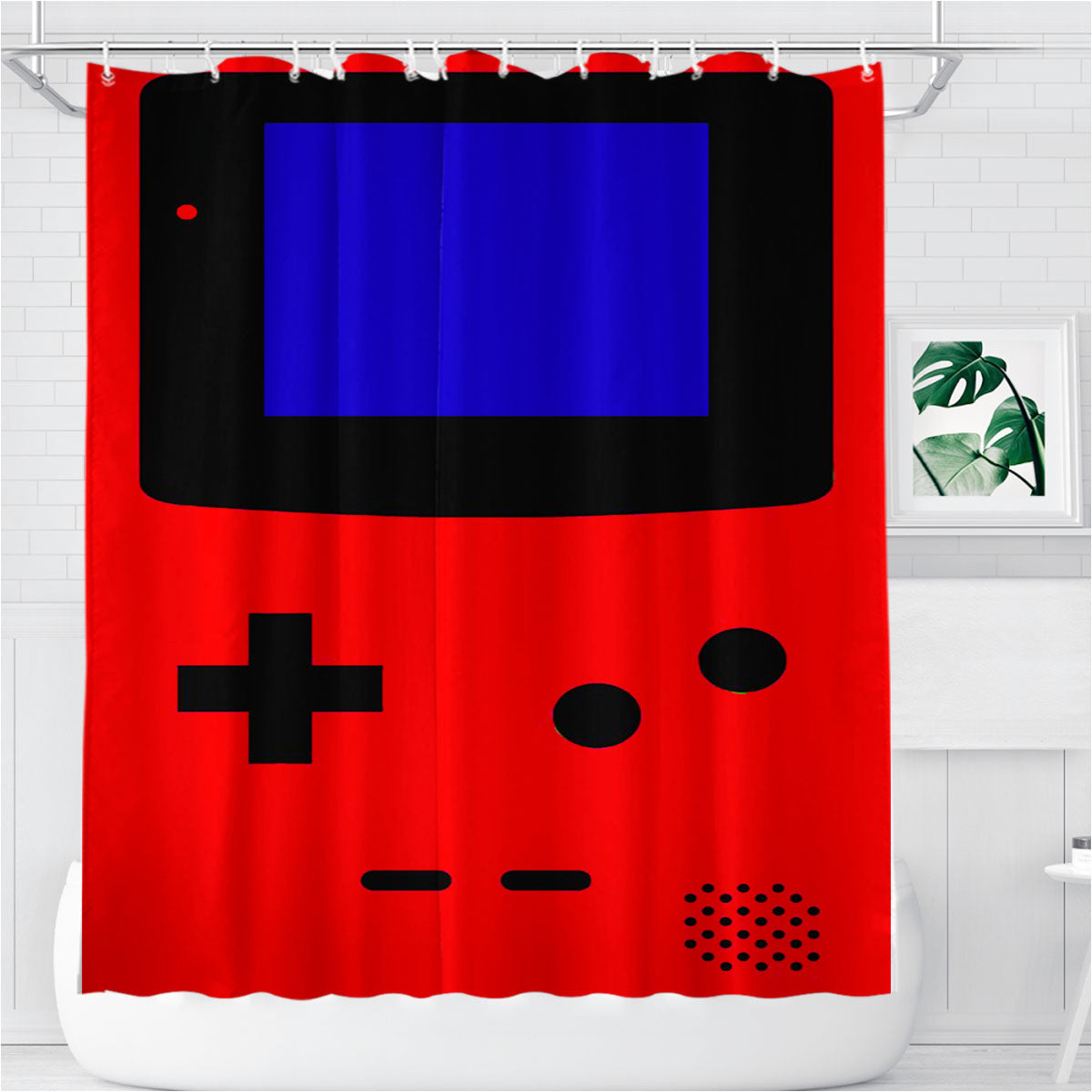 Nintendo Gameboy Red Bathroom Shower Curtain Fabric Waterproof | 66 X 72 Inch
