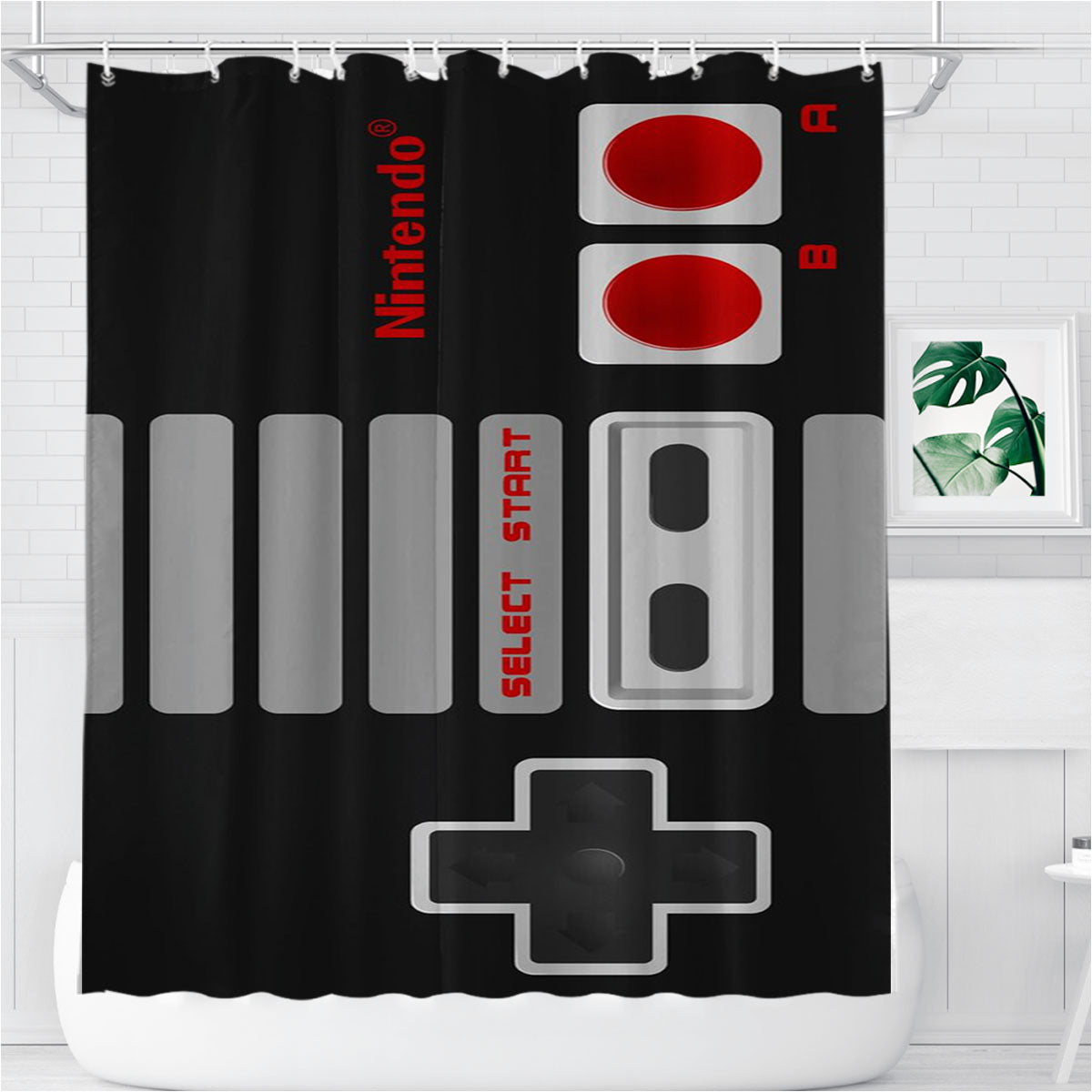 Nintendo Nes Controller Bathroom Shower Curtain Fabric Waterproof | 66 X 72 Inch