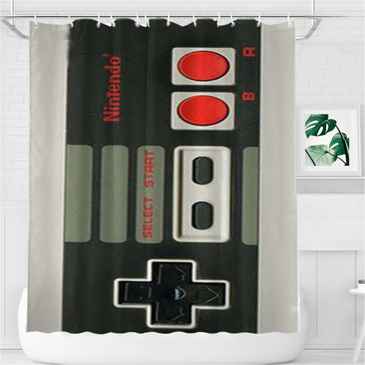 Nintendo Nes Gamepad Controller Bathroom Shower Curtain Fabric Waterproof | 66 X 72 Inch