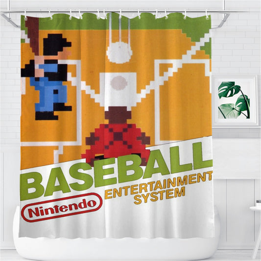 Personalized Nintendo Old Baseball Game Shower Curtain Farmhouse Bathroom Decor