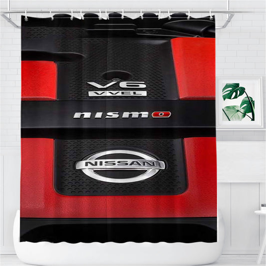 Nissan Nismo Engine Bathroom Shower Curtain Fabric Waterproof