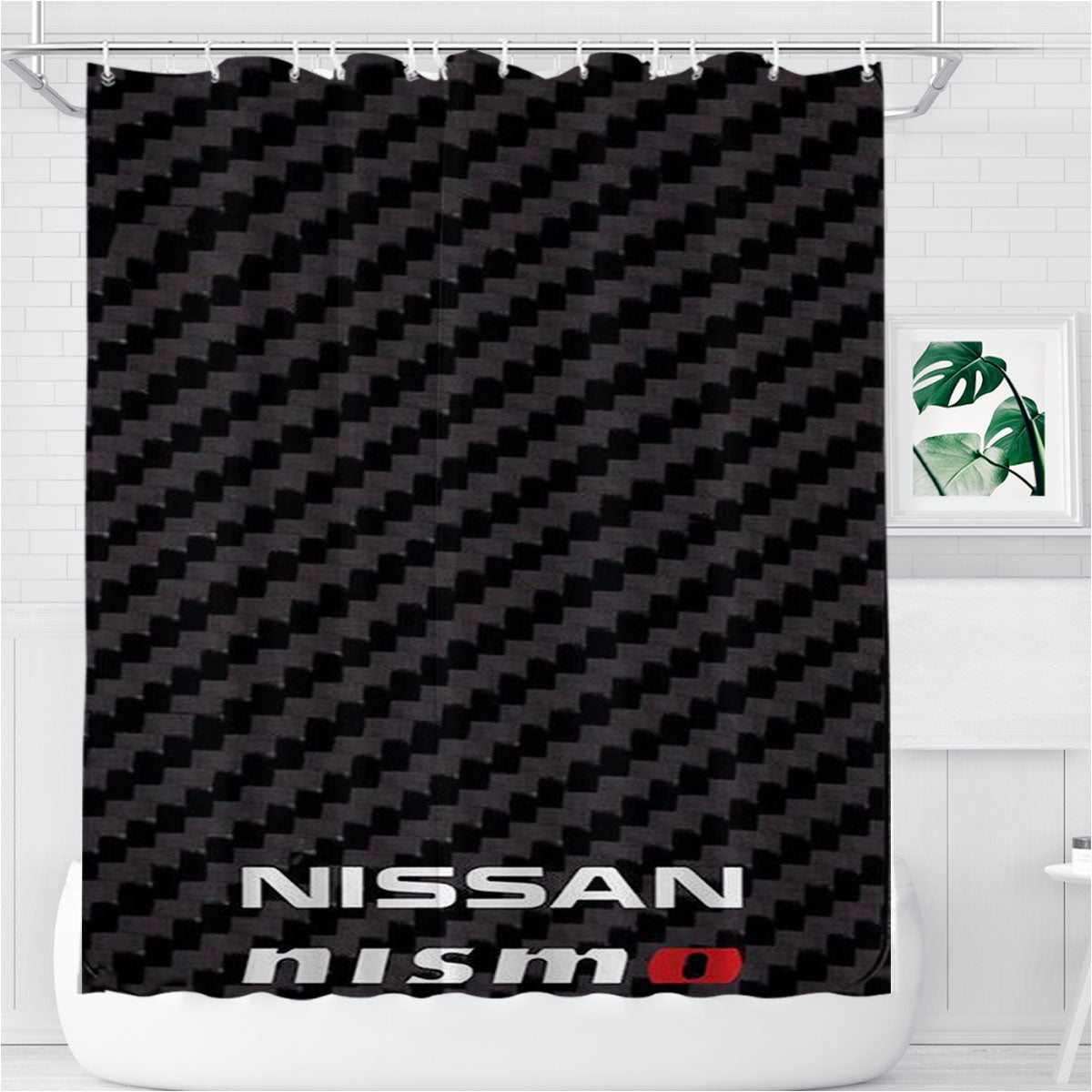 Nissan Nismo Jdm Style Carbon Fiber Bathroom Shower Curtain Fabric Waterproof | 66 X 72 Inch