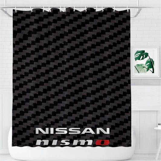 Personalized Nissan Nismo Jdm Style Carbon Fiber Shower Curtain Farmhouse Bathroom Decor