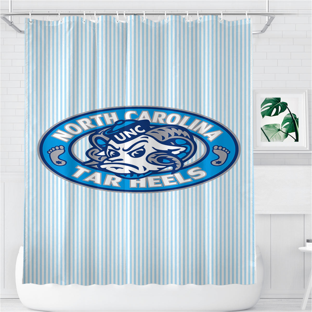 North Carolina Unc Tar Heels Bathroom Shower Curtain Fabric Waterproof | 66 X 72 Inch