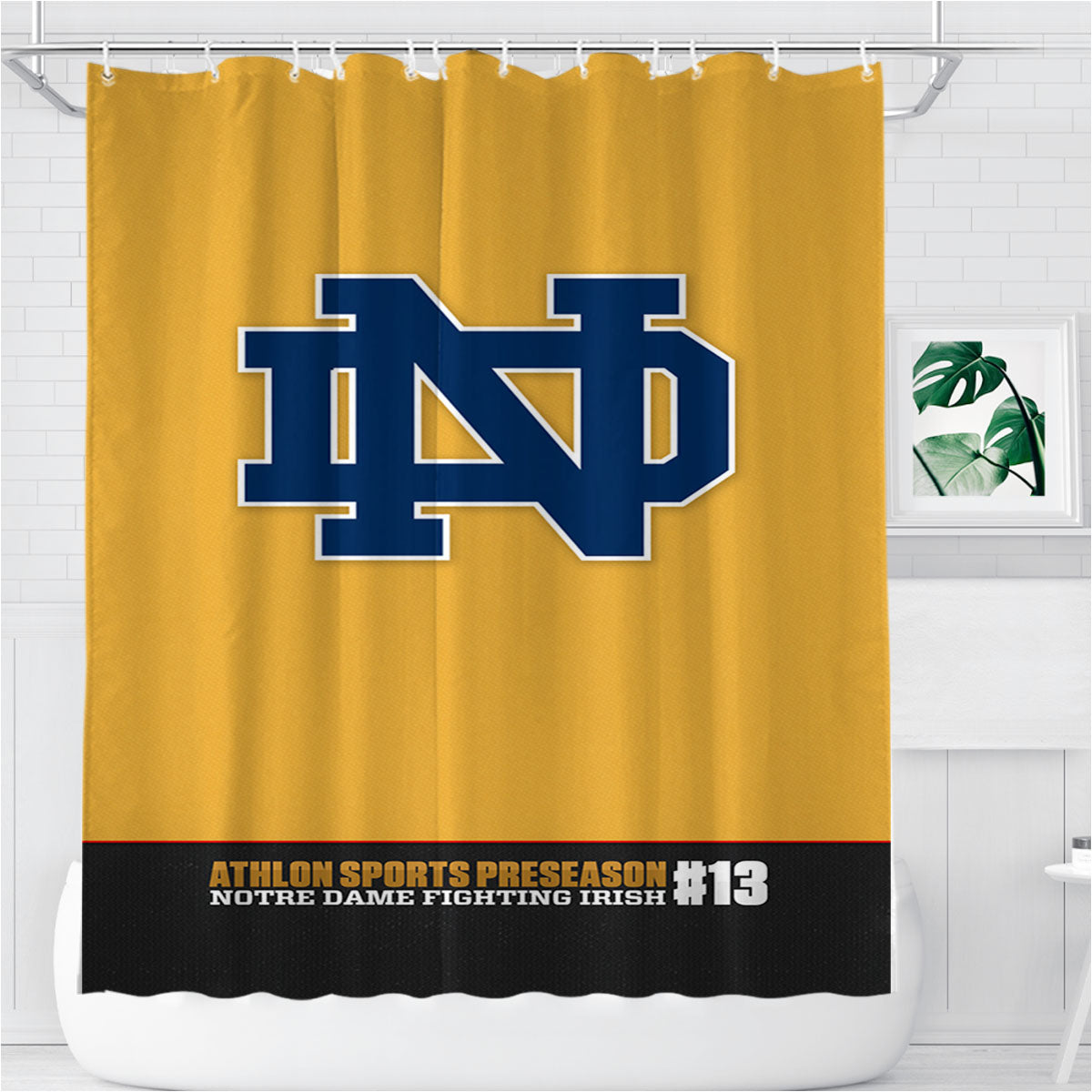 Notre Dame Fighting Irish Athlon Sports Yellow Wallpapers Bathroom Shower Curtain Fabric Waterproof | 66 X 72 Inch