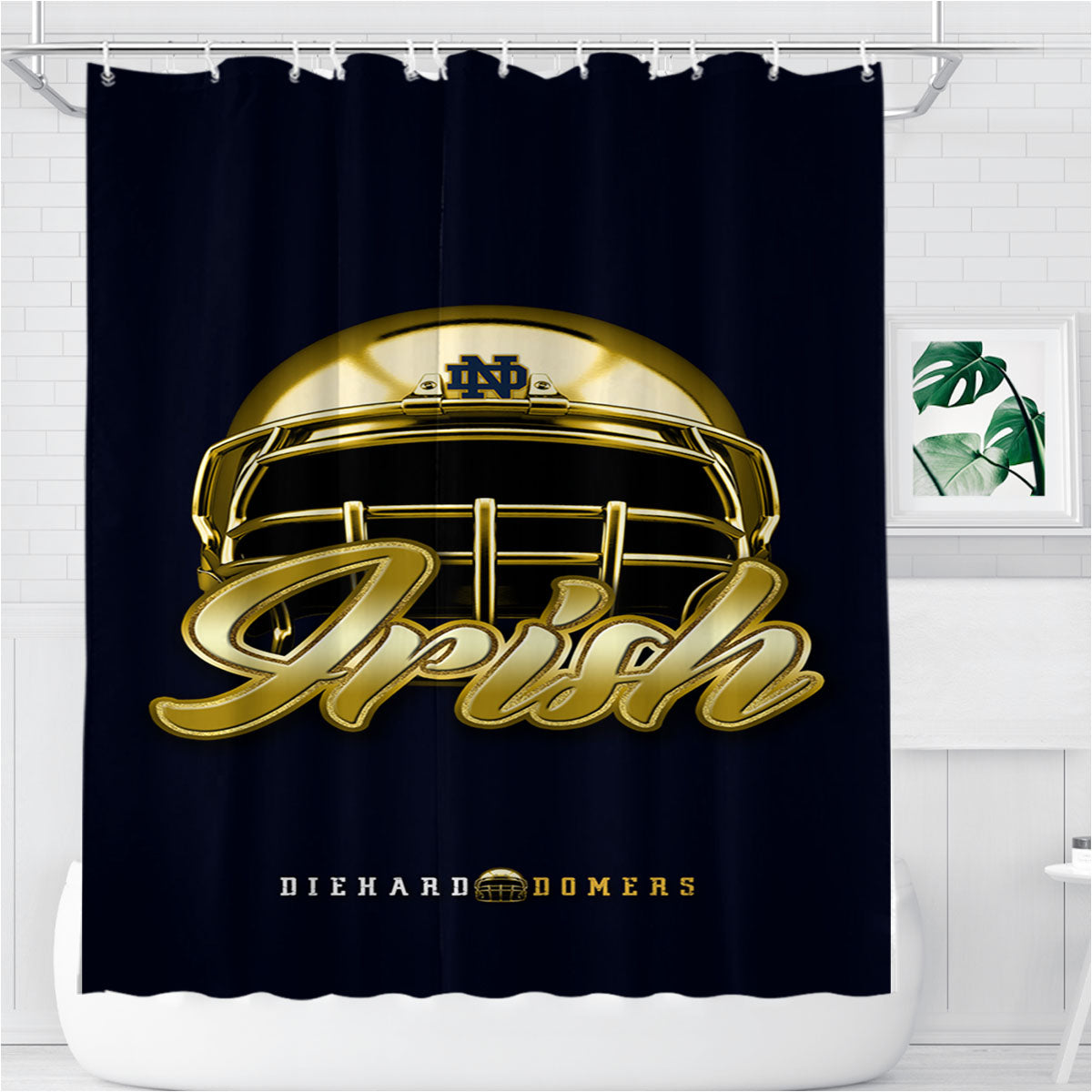 Notre Dame Fighting Irish Diehard Domers Golden Helmet Art Bathroom Shower Curtain Fabric Waterproof | 66 X 72 Inch