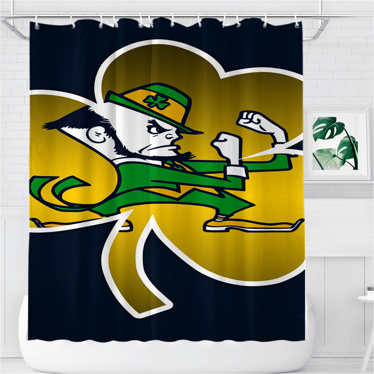 Notre Dame Fighting Irish Gold And Blue Icon Wallpapers Bathroom Shower Curtain Fabric Waterproof | 66 X 72 Inch