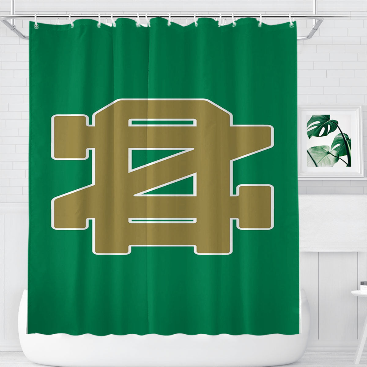 Notre Dame Fighting Irish Gold And Green Bathroom Shower Curtain Fabric Waterproof | 66 X 72 Inch