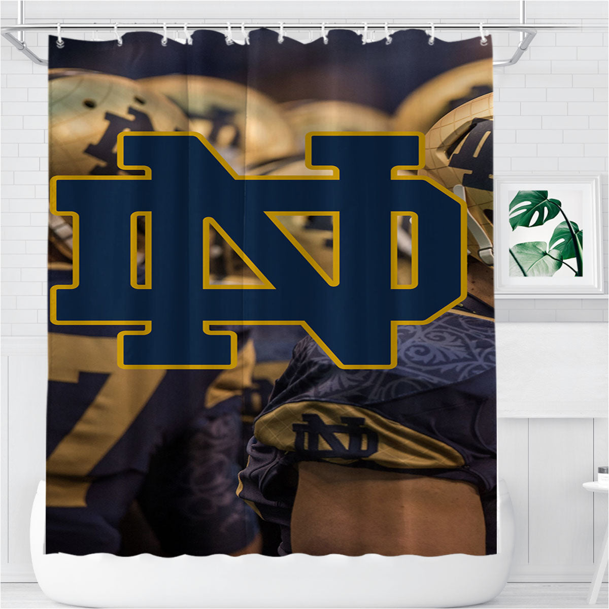 Notre Dame Fighting Irish Helmet With Logo Bathroom Shower Curtain Fabric Waterproof | 66 X 72 Inch