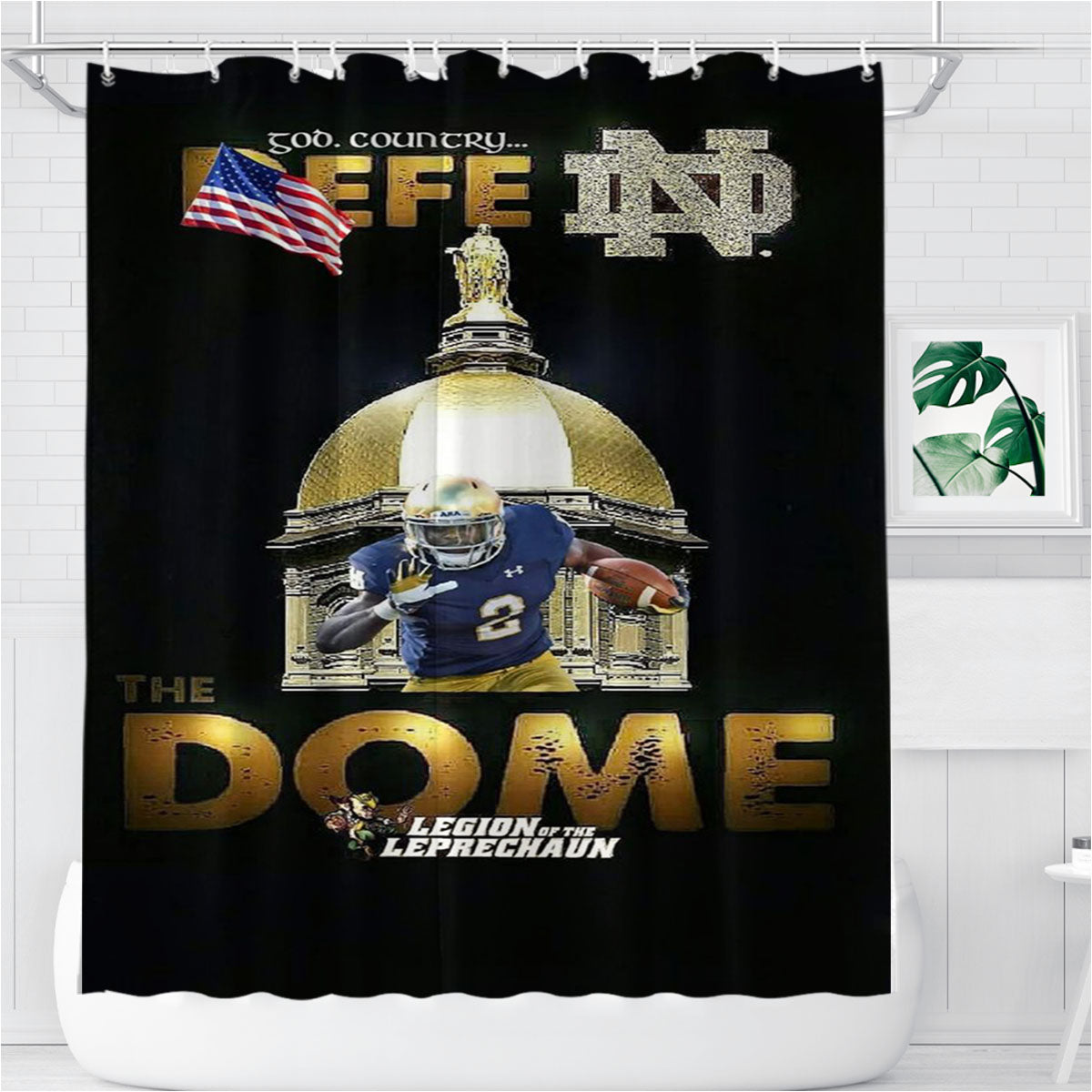 Notre Dame Nd God Country Bathroom Shower Curtain Fabric Waterproof | 66 X 72 Inch